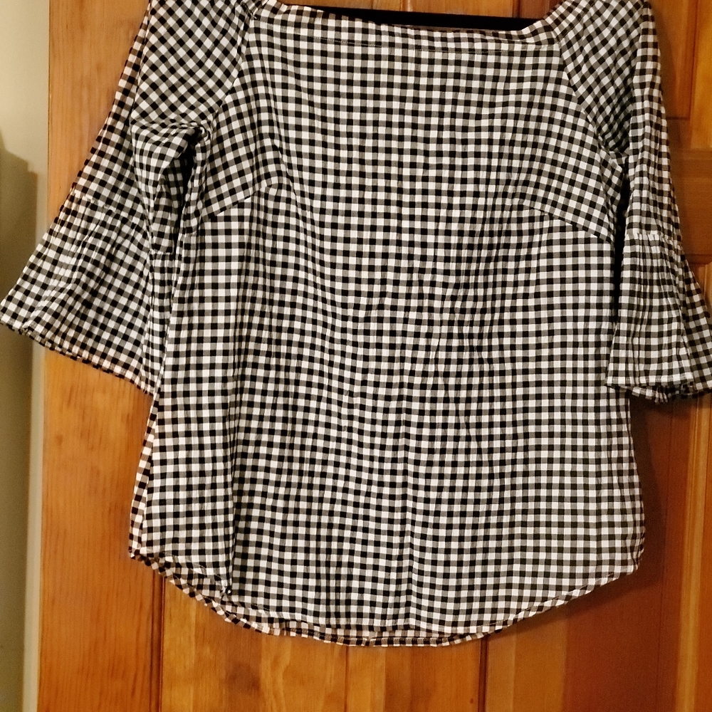 White House Black Market Gingham Top Small